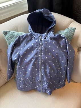 Girls 3T OshKosh B'gosh Navy Blue Polka Dot Hooded Rain Jacket